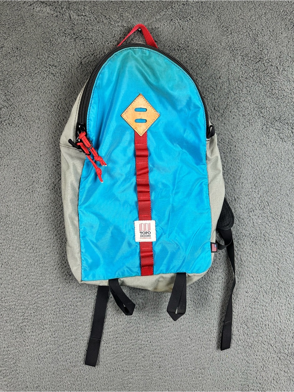 Topo Designs Daypack Backpack Blue Grey Red Made in USA Cordura Hiking Flaw